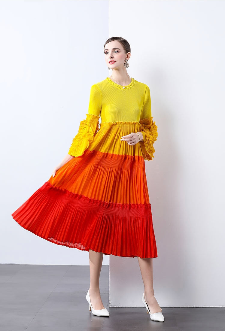 Sunset Ombre Pleated Midi Dress