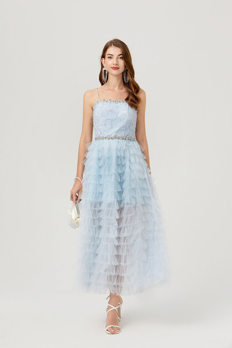 Ethereal Blue Ruffled Tulle Gown