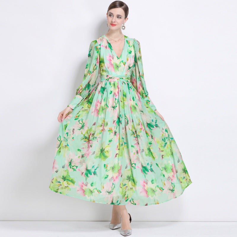 Mint Blossom Chiffon Maxi Dress