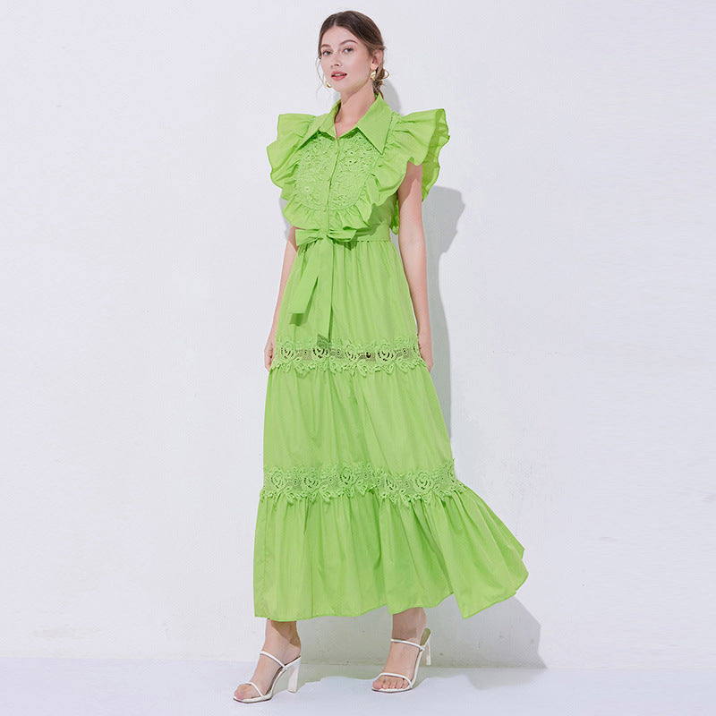 Lime Bloom Ruffle Maxi Dress