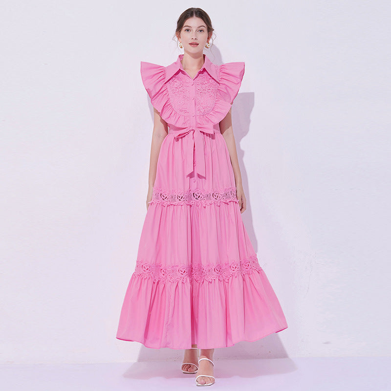 Rose Ruffle Embroidered Maxi Dress