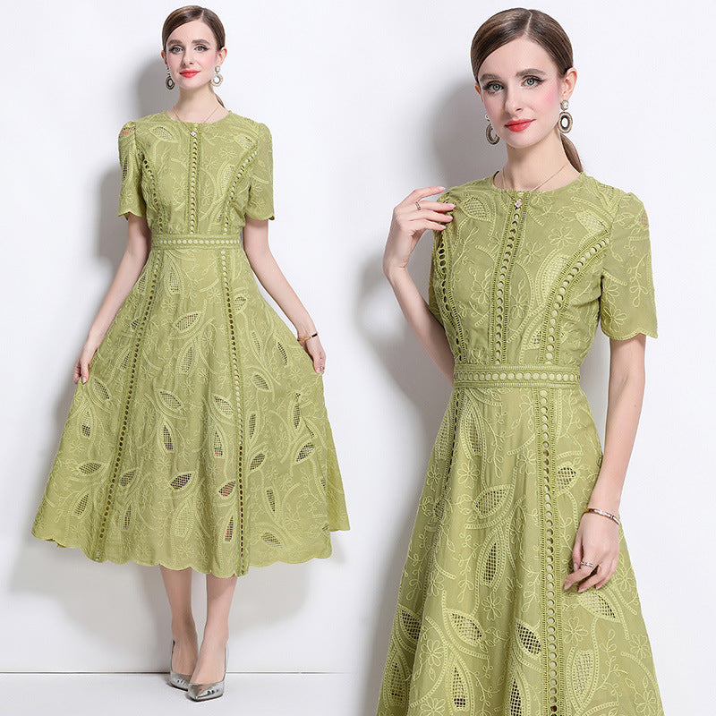 Olive Whisper Embroidered Midi Dress