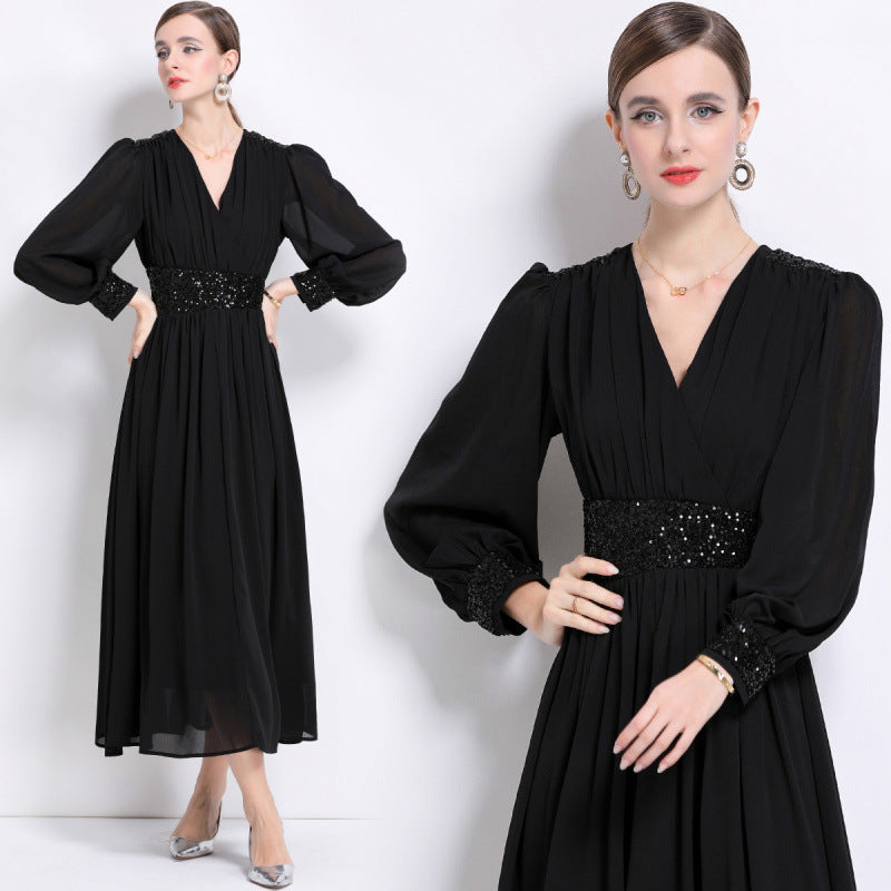 Midnight Grace Sequin Waist Maxi Dress