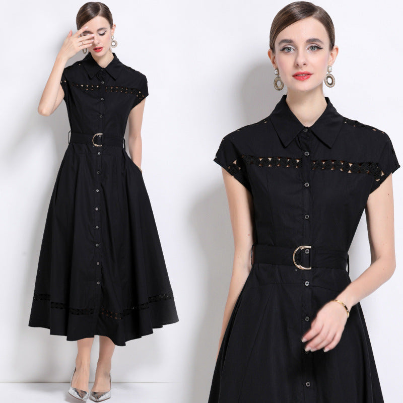 Midnight Grace Belted Shirt Dress