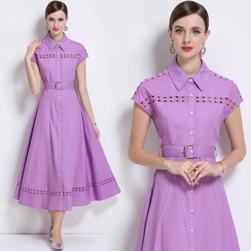 Lavender Charm Belted Shirt Dress