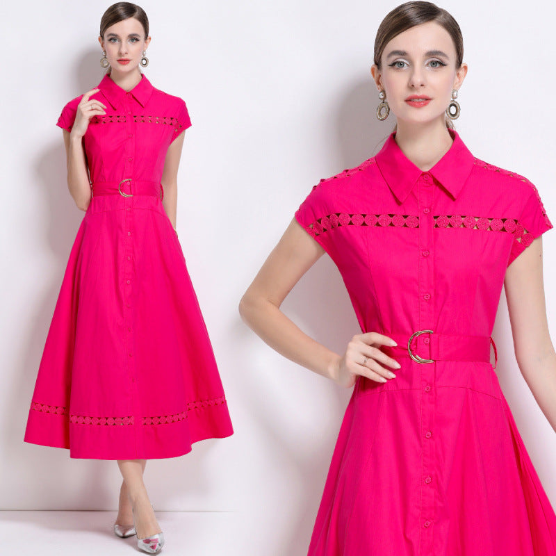 Fuchsia Flair Belted Shirt Dress