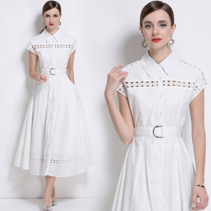 Grace Embroidered Belted Shirt Dress