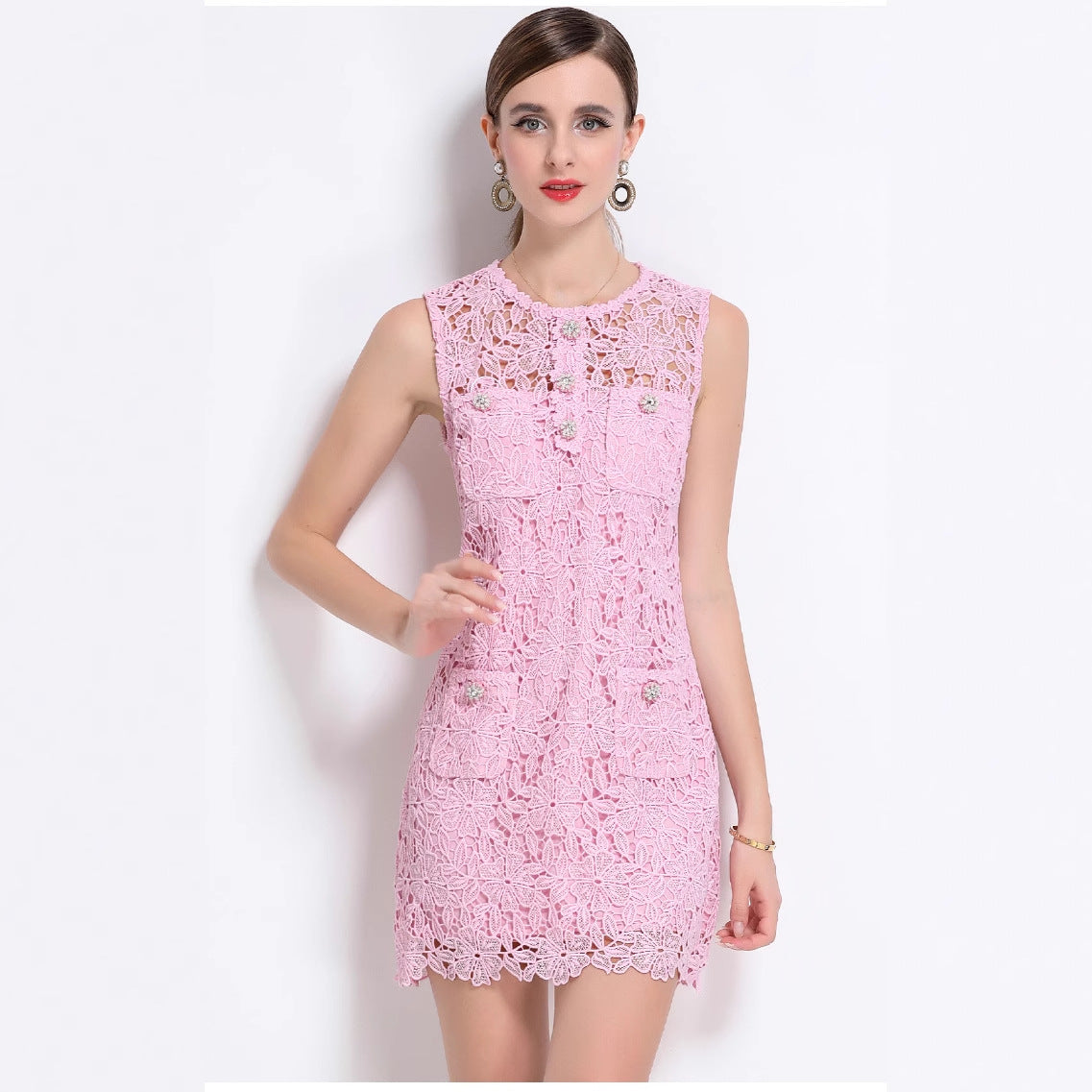 Blush Bloom Sleeveless Crochet Lace Dress
