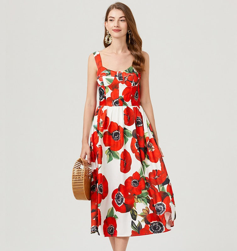 Scarlet Bloom Poppy Midi Dress