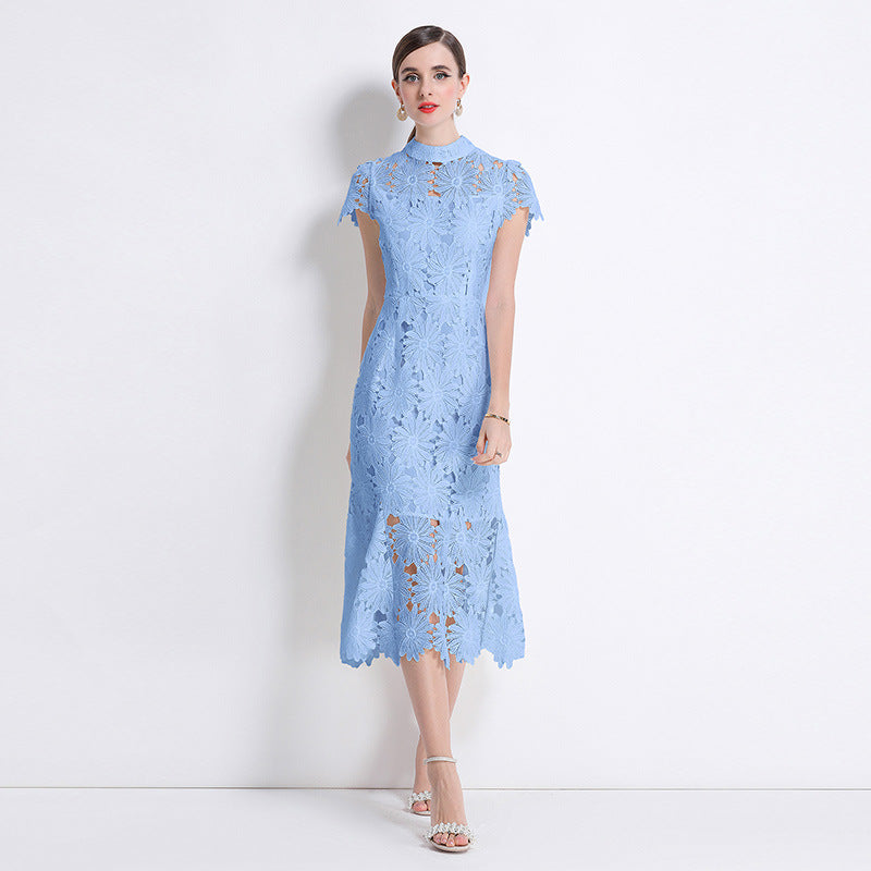 Blue Bloom Lace Midi Dress