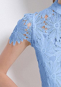 Blue Bloom Lace Midi Dress