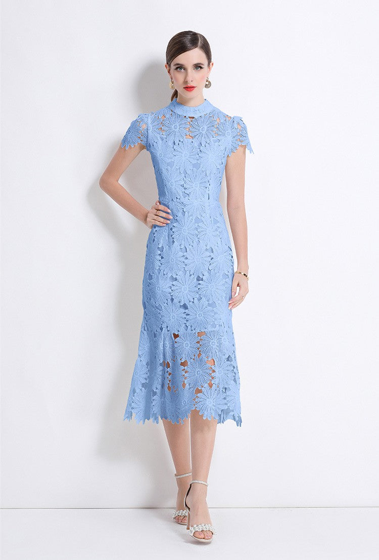 Blue Bloom Lace Midi Dress