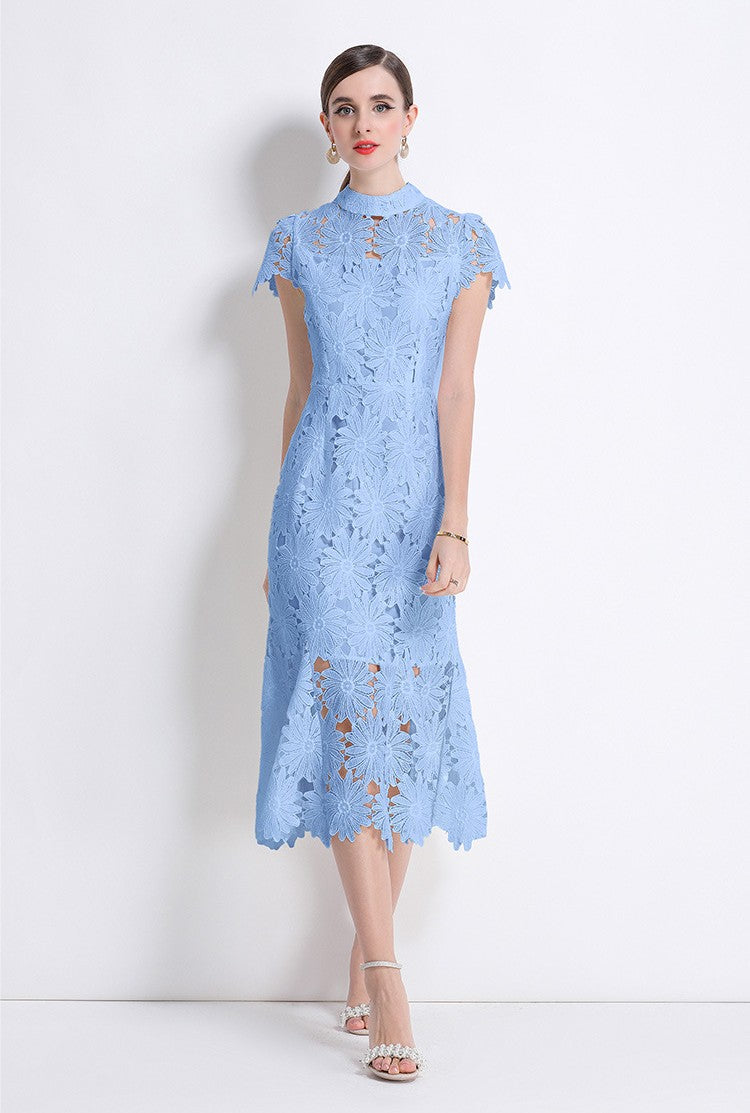 Blue Bloom Lace Midi Dress
