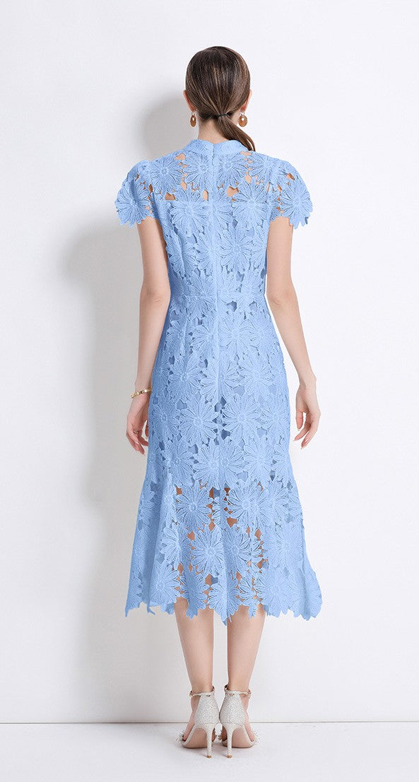 Blue Bloom Lace Midi Dress