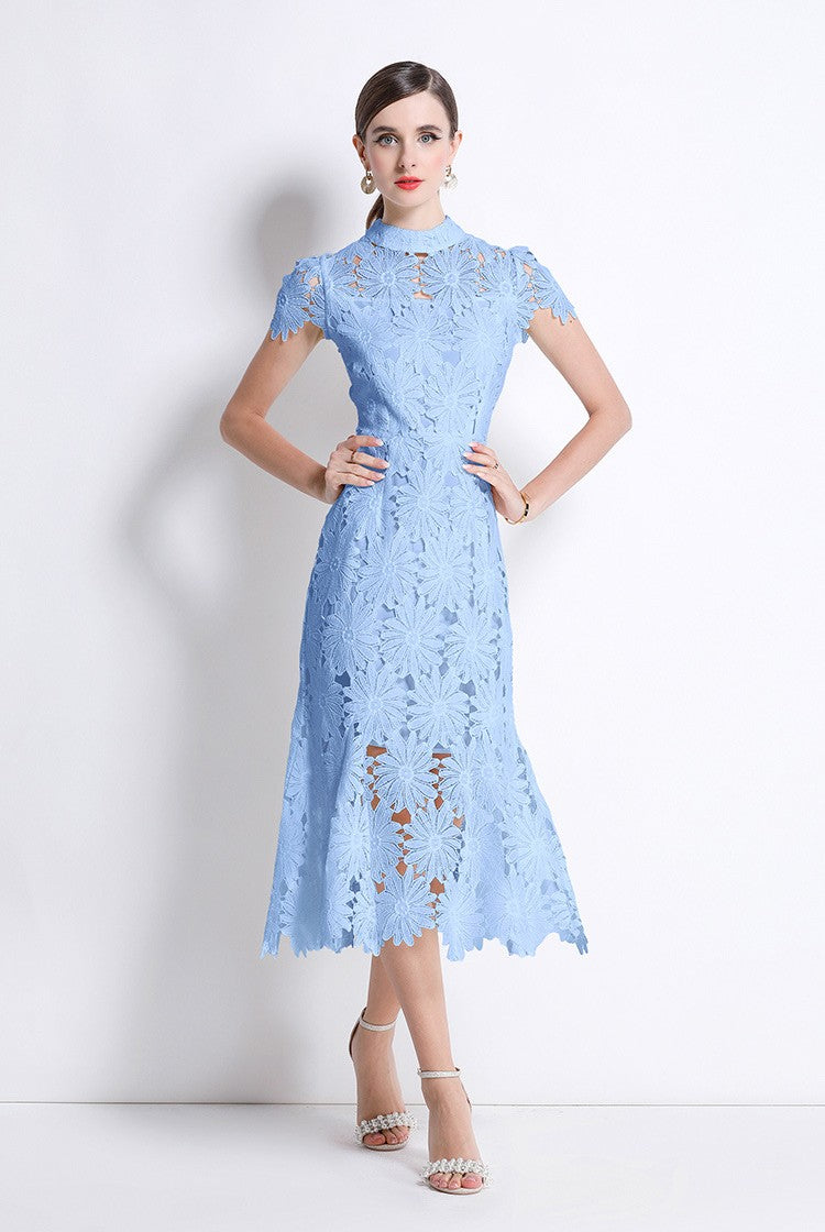 Blue Bloom Lace Midi Dress