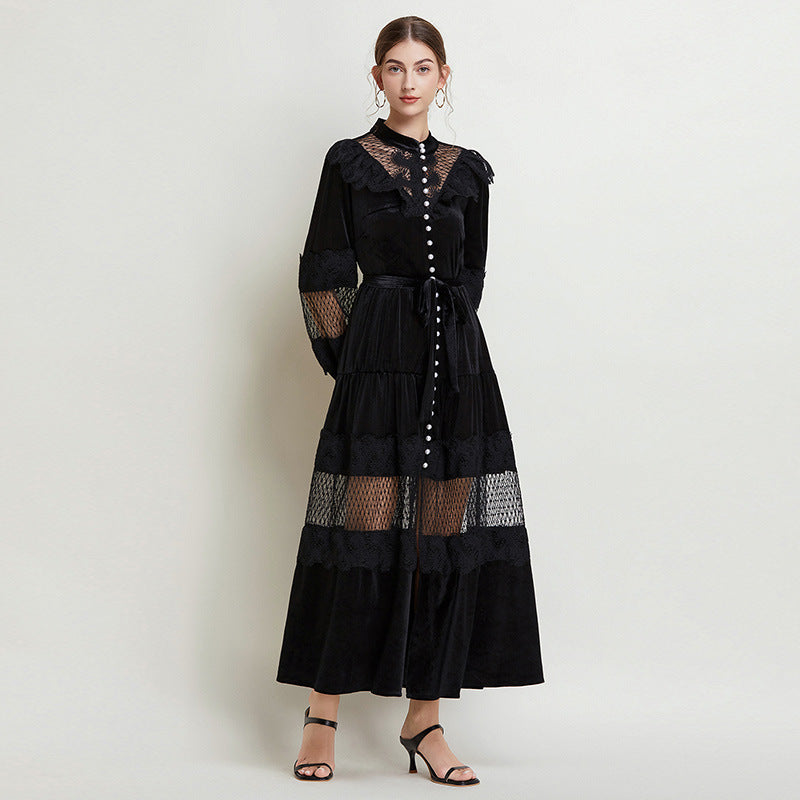 Black Velvet Lace Maxi Dress