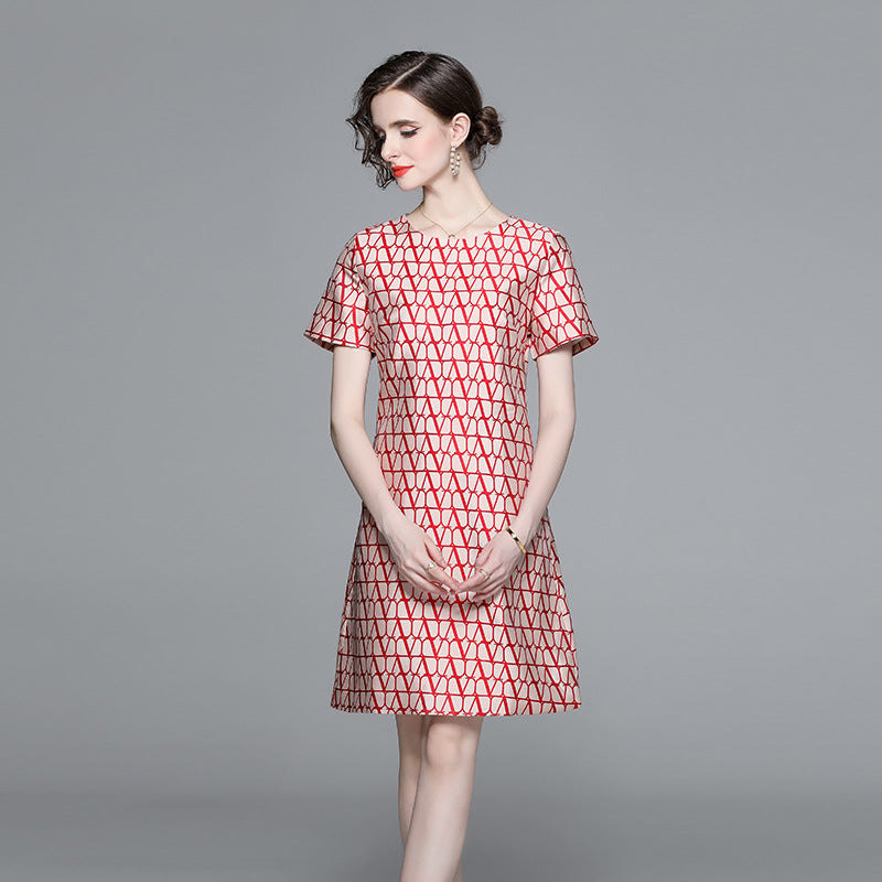 Elegant Red Geometric A-Line Dress