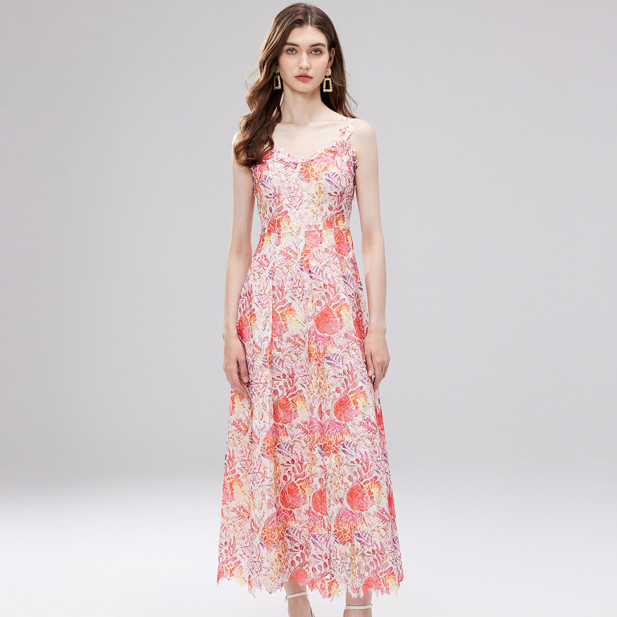 French Lace Garden Pink Beach Holiday Dress - 830698368753_PIN