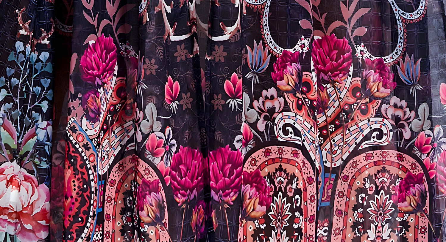 Printed Chiffon Plunging V - Neckline Elasticated Waist Front Split Long Dress - NRJ-720#2497 (EOSS)