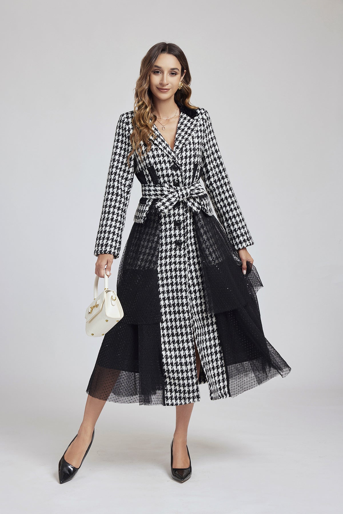 Houndstooth Noir Sequin Coat-Dress - 849998226262_BLACK