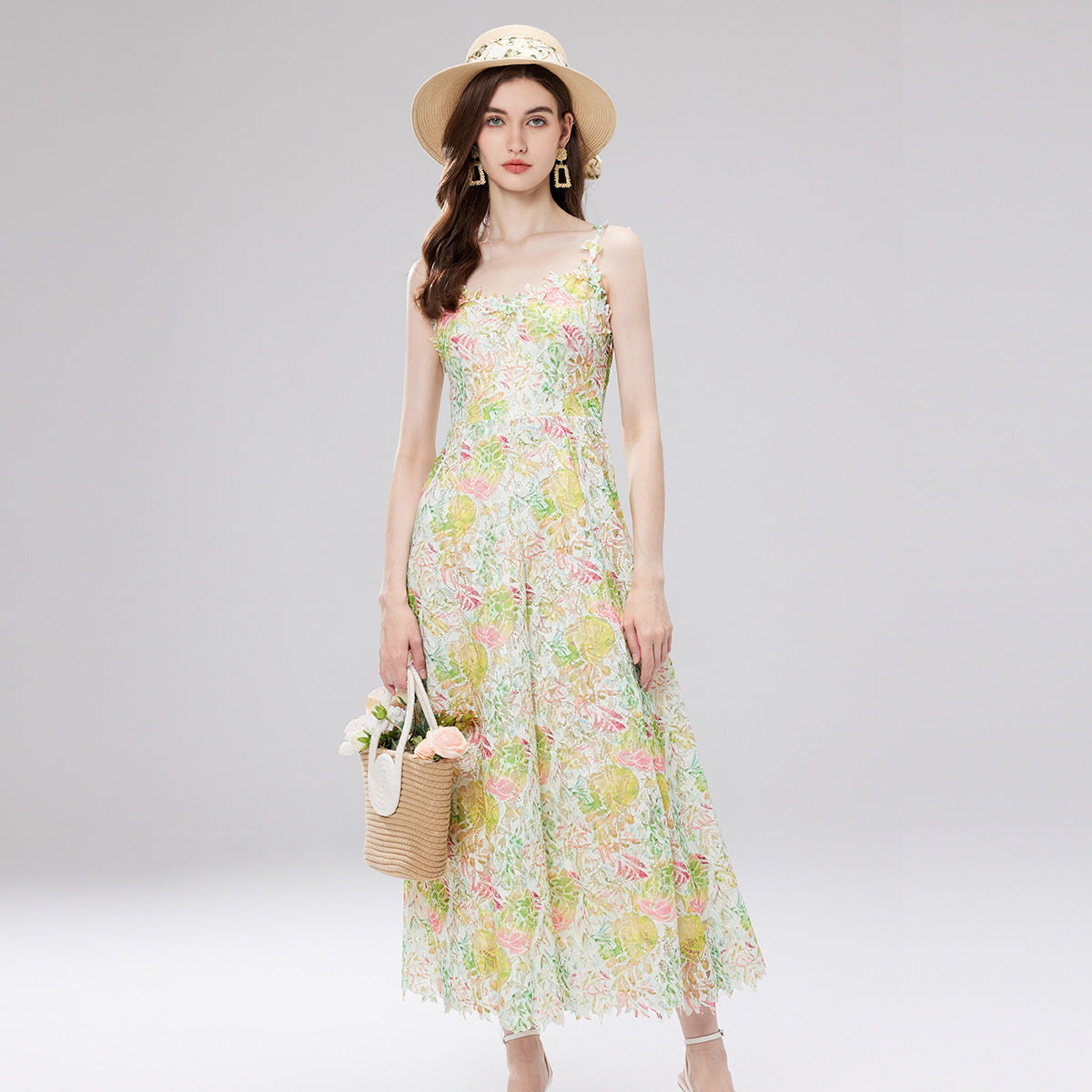 French Lace Garden Green Beach Holiday Dress - 830698368753_GRE