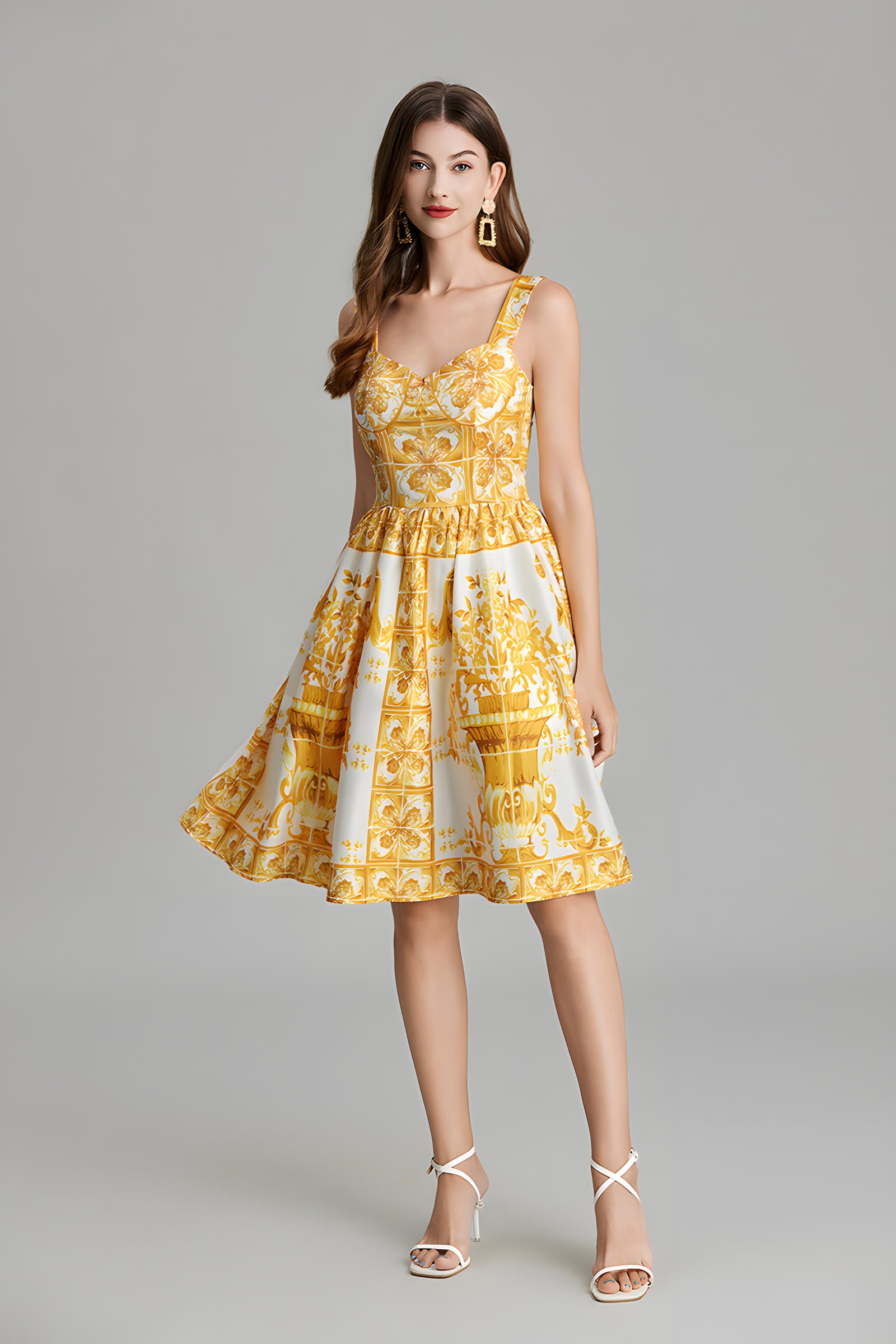 Baroque Pattern Printed Short Retro Dress With Corset Top - 815248774241_BAS