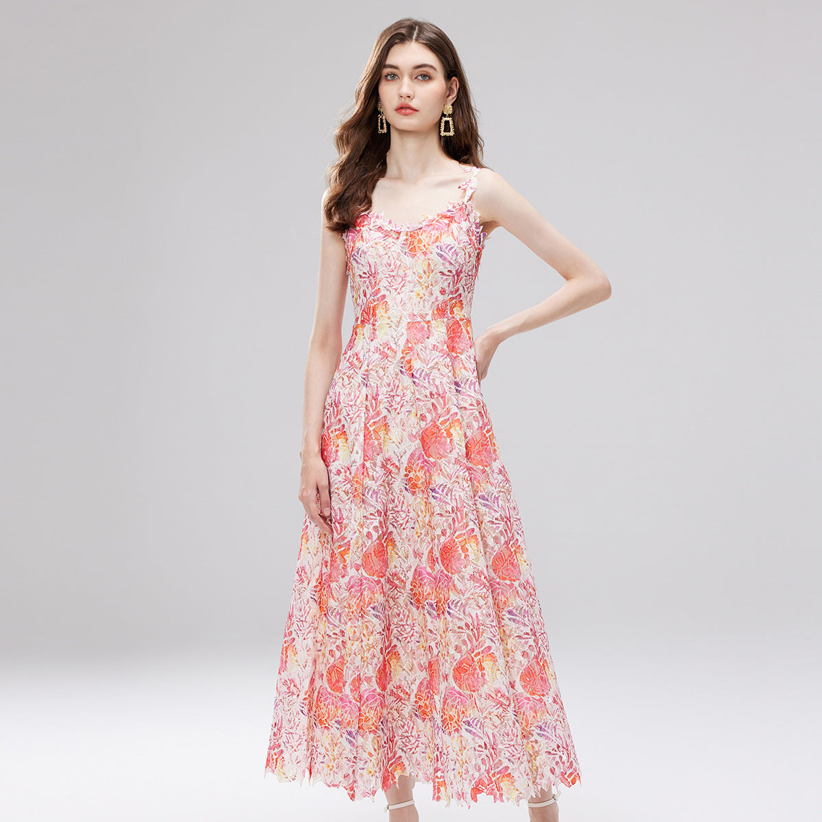 French Lace Garden Pink Beach Holiday Dress - 830698368753_PIN