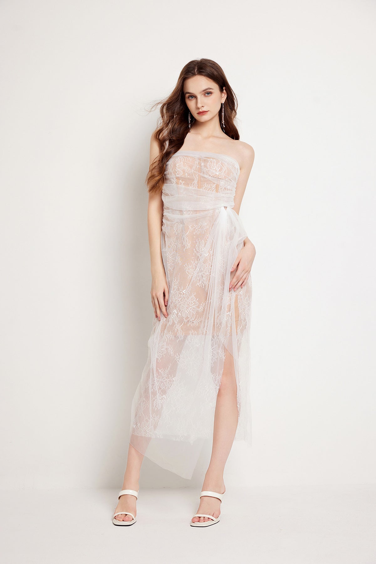 Embroidered Mesh And Sequin Corset Gown - 836766640227_WHI