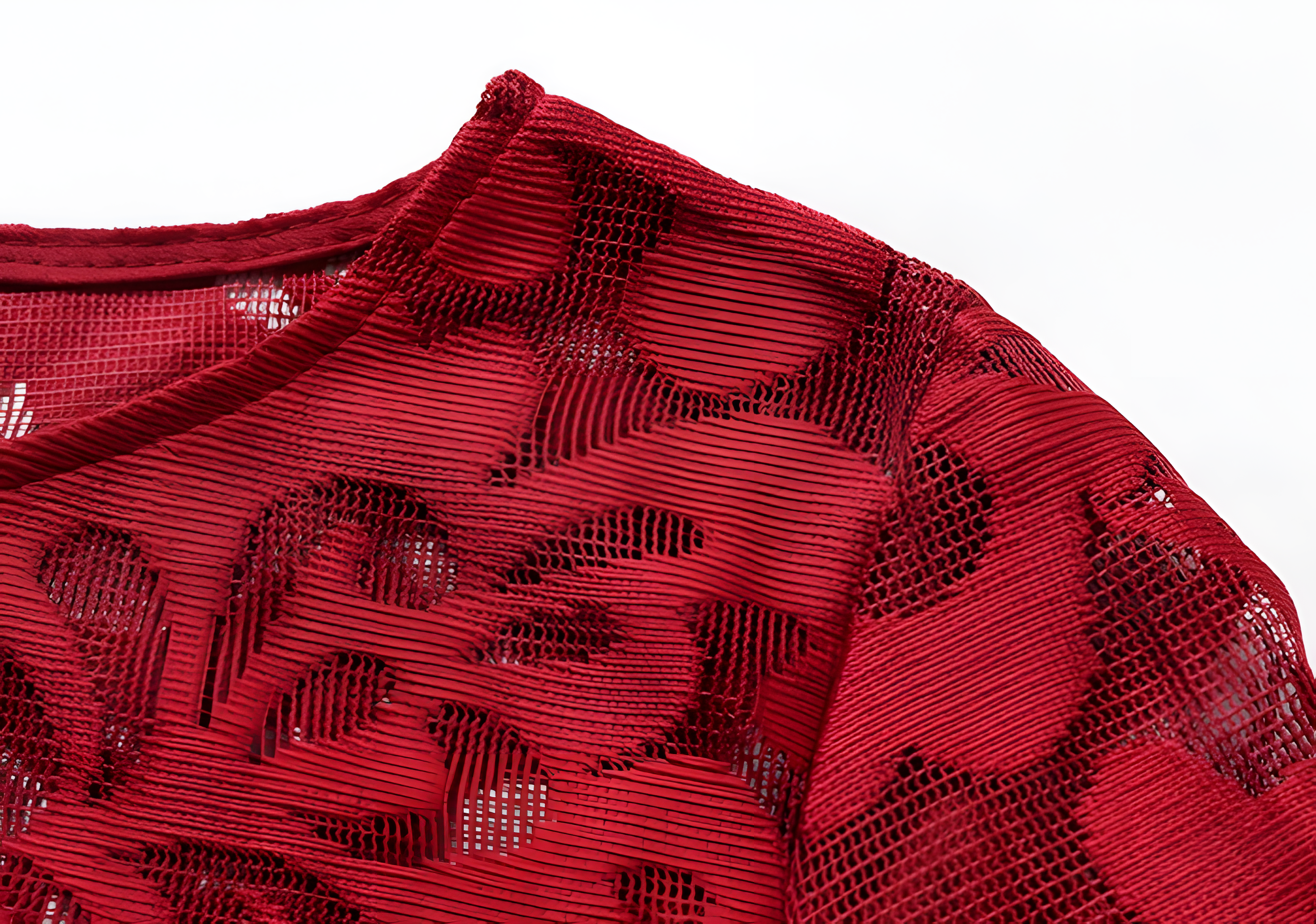 Lace Flocking Boat Neck Fitted Vest Large Hem Skirt Dress - 607715875502_CLARET