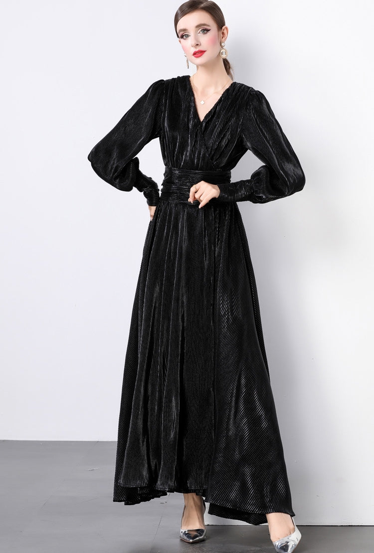 Midnight Luxe Micro-Pleat Gown - 833726665653_BLA