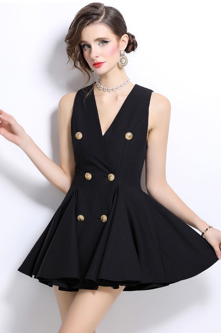 Button Up Short Black Dress