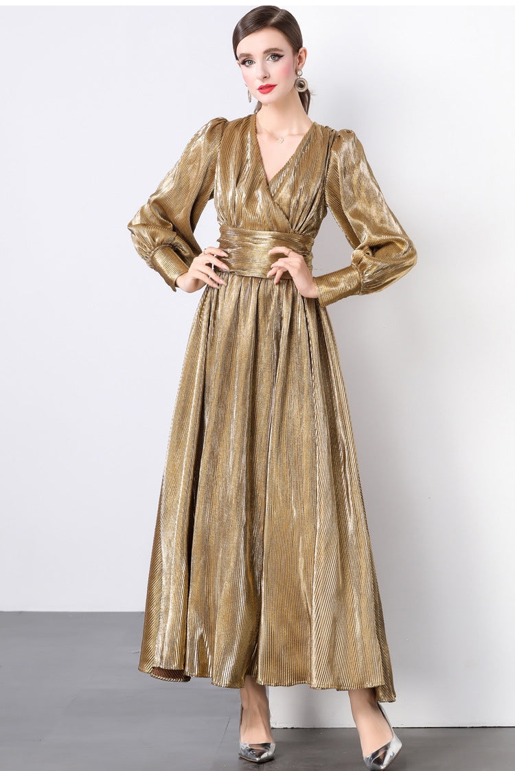 Golden Hour Micro-Pleat Gown - 833726665653_GOL