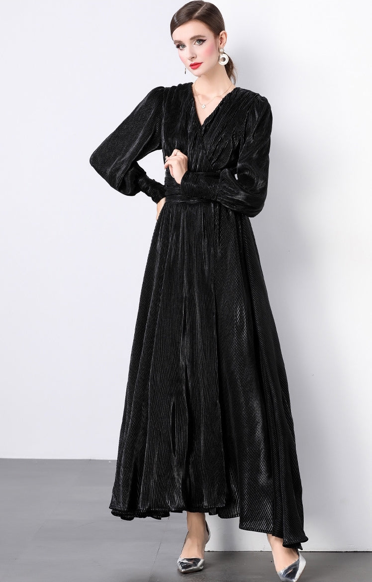 Midnight Luxe Micro-Pleat Gown - 833726665653_BLA