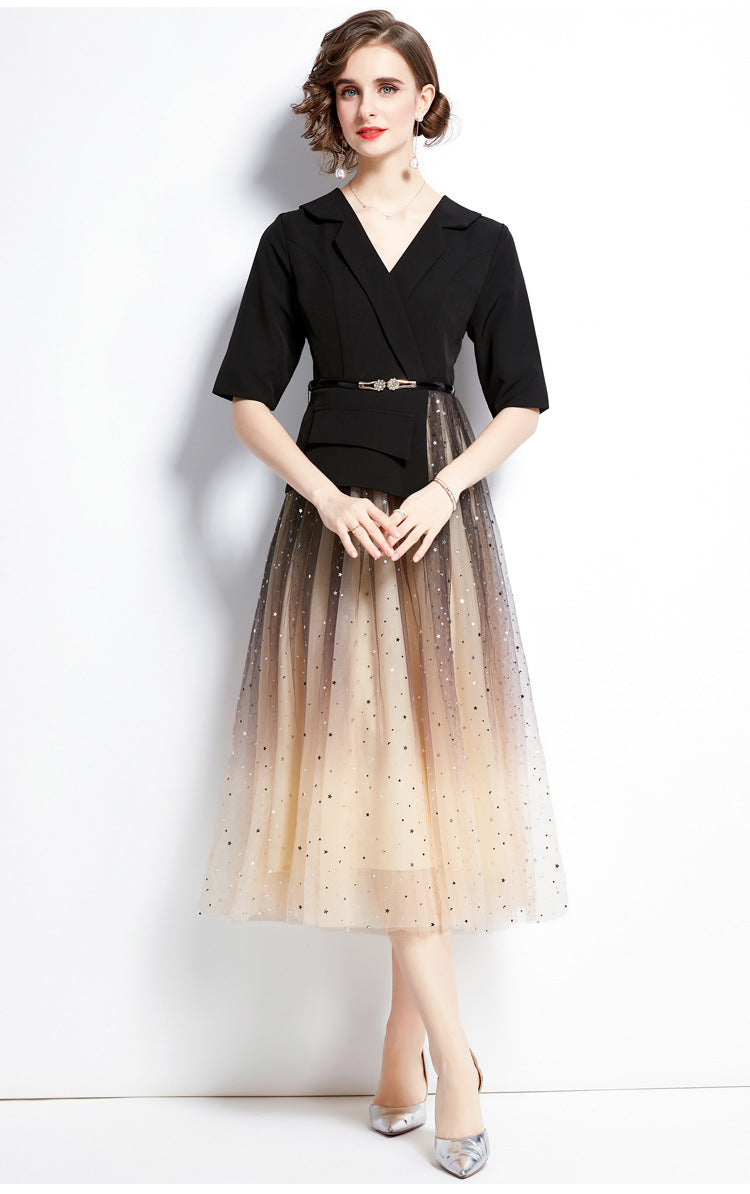 Sequin Mesh Skirt And Jacket Dress With Belt - 651839166381_BAS