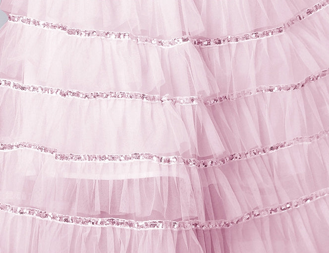 Multilayer Sequinned Mesh Skirt Flower Embroidered Vest Dress - 787365833312_PIN