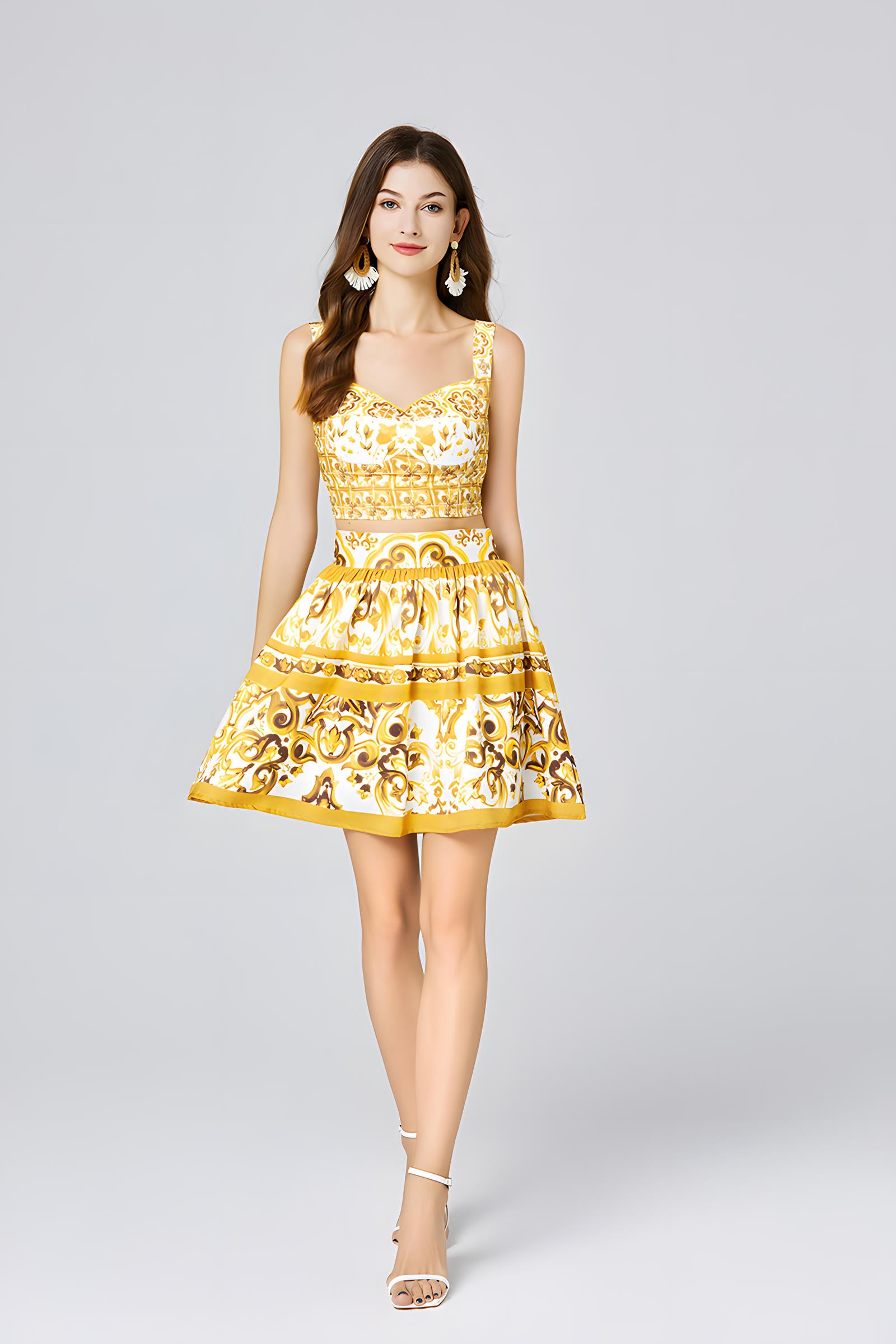Baroque Pattern Printed Top and Skirt Two Piece Satin Dress - 807654616998_BAS (EOSS)