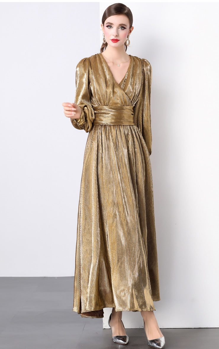 Golden Hour Micro-Pleat Gown - 833726665653_GOL