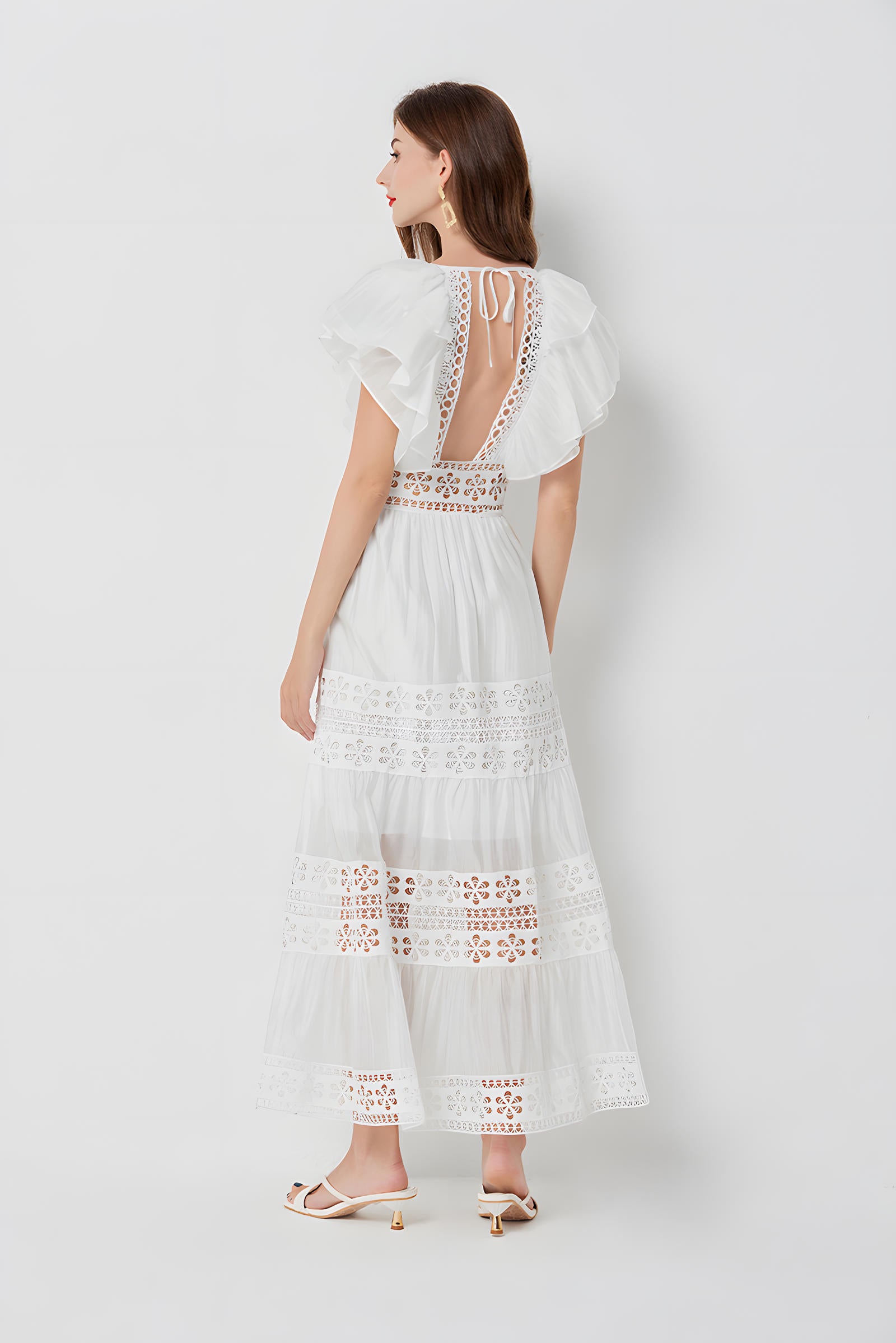 Summer Seaside Vacation French Lace White Long Dress - 812508106214_BAS