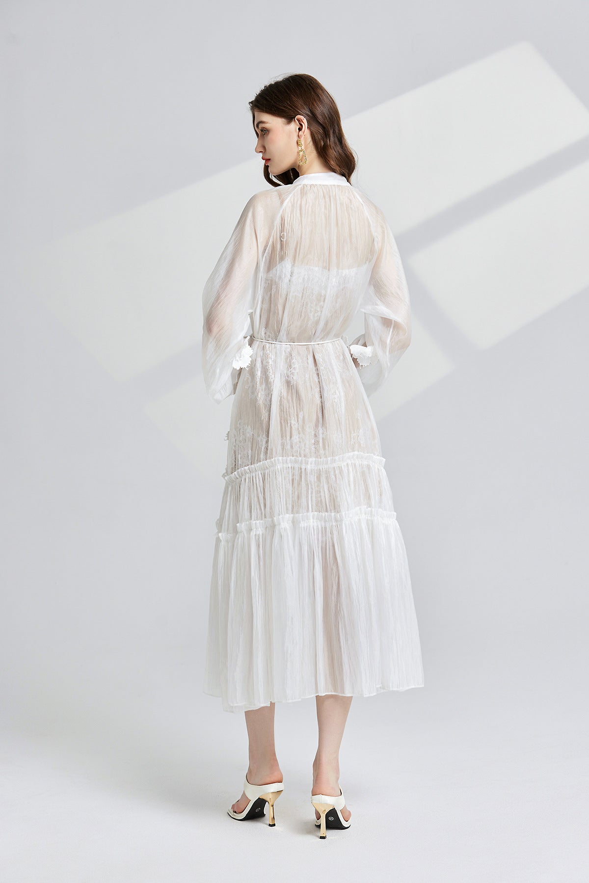 French Lace Floral Embellished Maxi Beach Dress with Lace Eyelash Sling And Bottoming Skirt - 834067027238