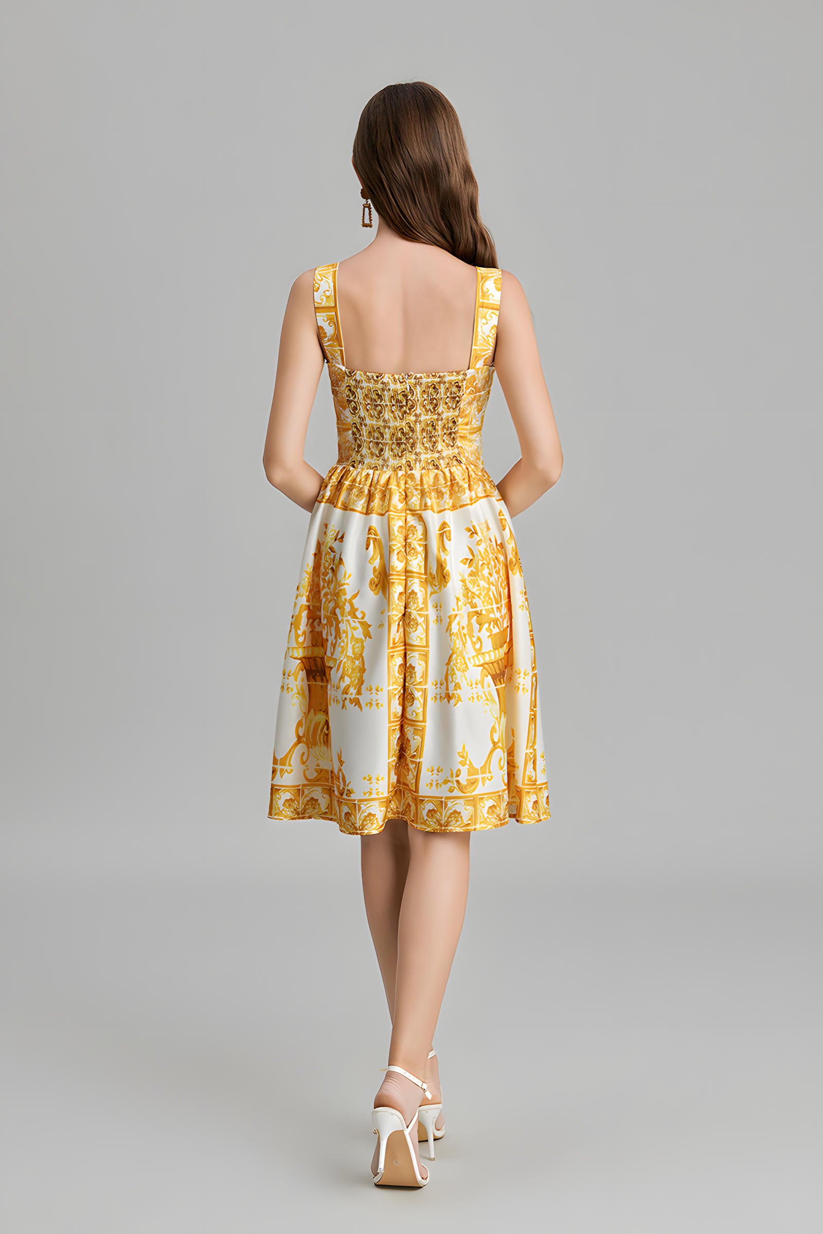 Baroque Pattern Printed Short Retro Dress With Corset Top - 815248774241_BAS