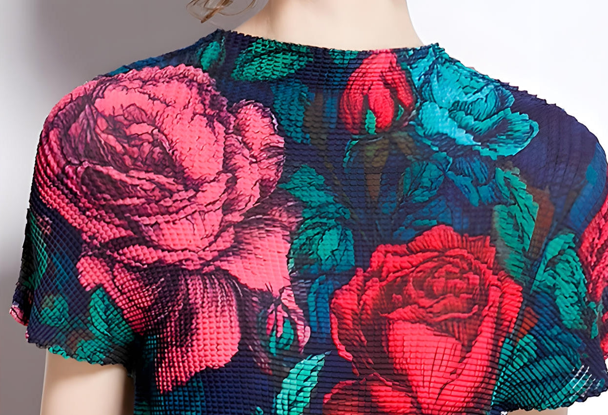 Floral Symphony Miyaki Fold Blouse Pleated Skirt Two Piece Chiffon Set - 777097211005_BAS