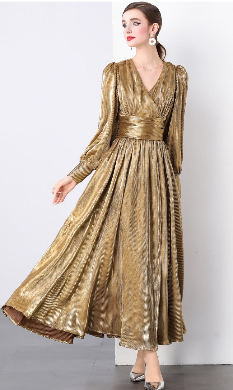 Golden Hour Micro-Pleat Gown - 833726665653_GOL