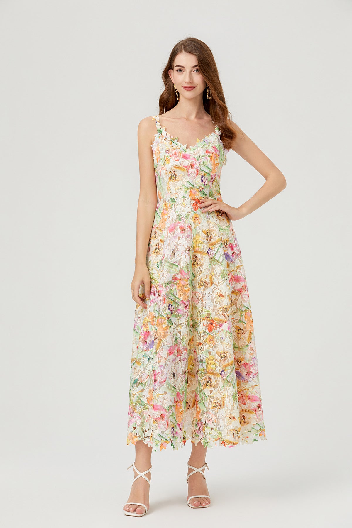 French Lace Garden Apricot Beach Holiday Dress - 830698368753_APR