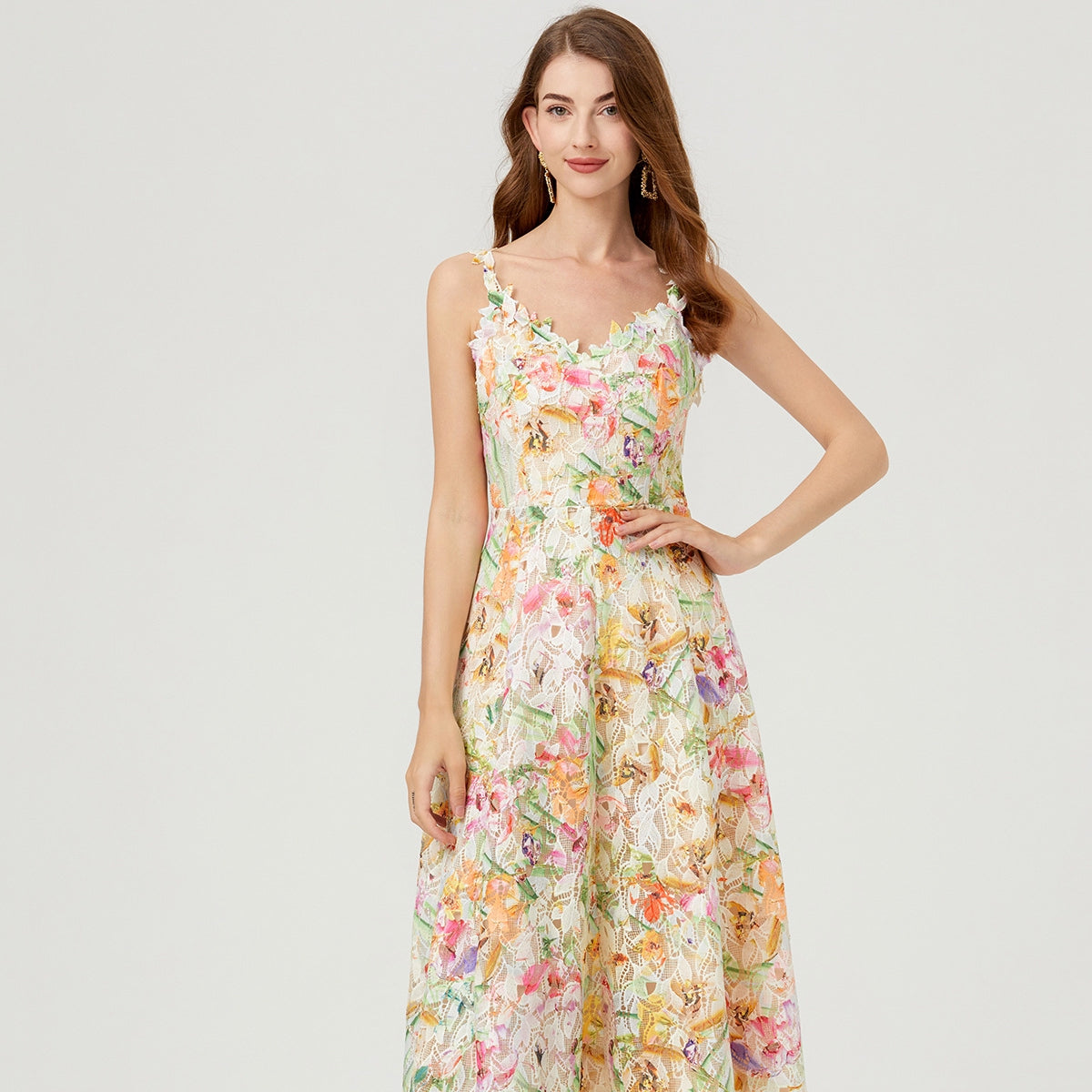 French Lace Garden Apricot Beach Holiday Dress - 830698368753_APR