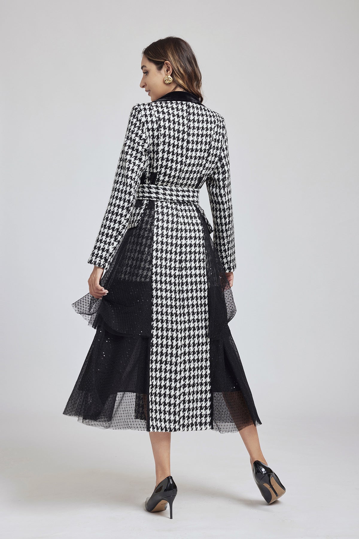 Houndstooth Noir Sequin Coat-Dress - 849998226262_BLACK