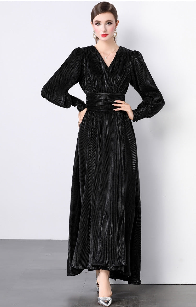 Midnight Luxe Micro-Pleat Gown - 833726665653_BLA