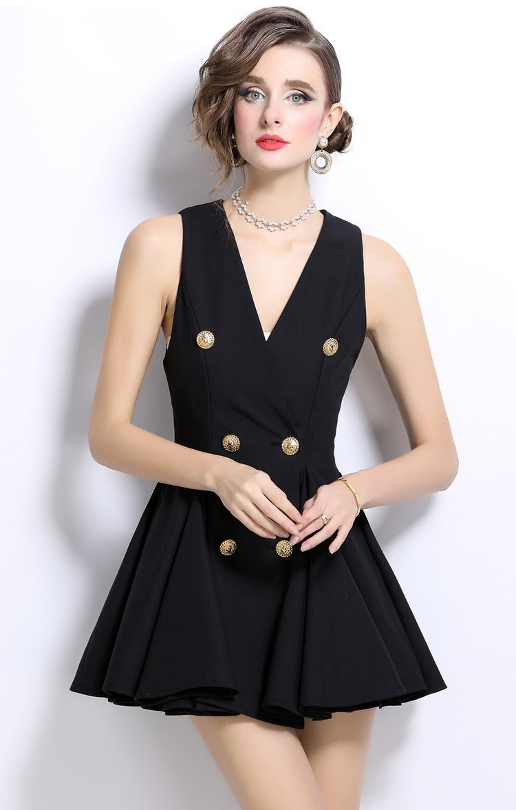 Button Up Short Black Dress