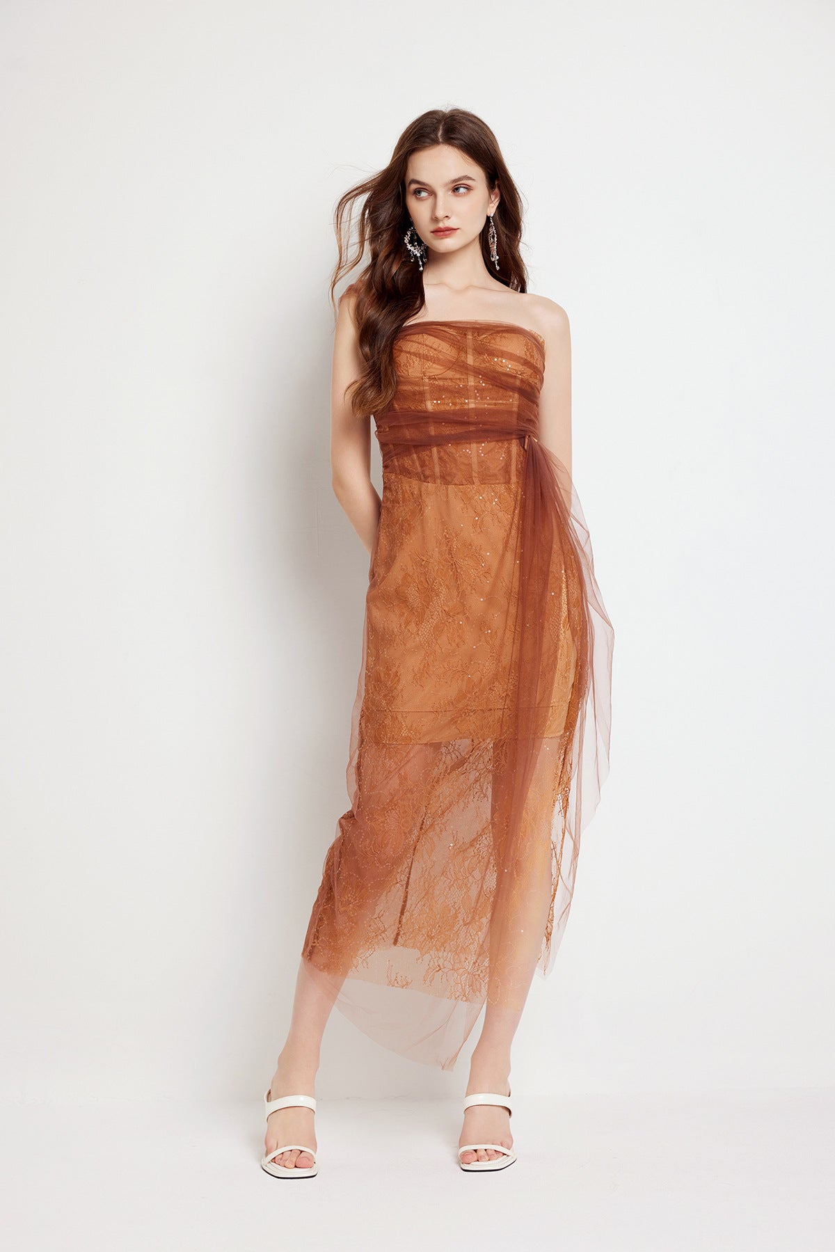 Embroidered Mesh And Sequin Corset Gown - 836766640227_BRO