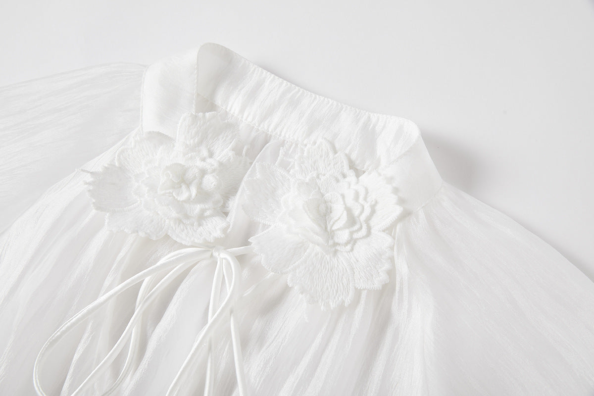 French Lace Floral Embellished Maxi Beach Dress with Lace Eyelash Sling And Bottoming Skirt - 834067027238