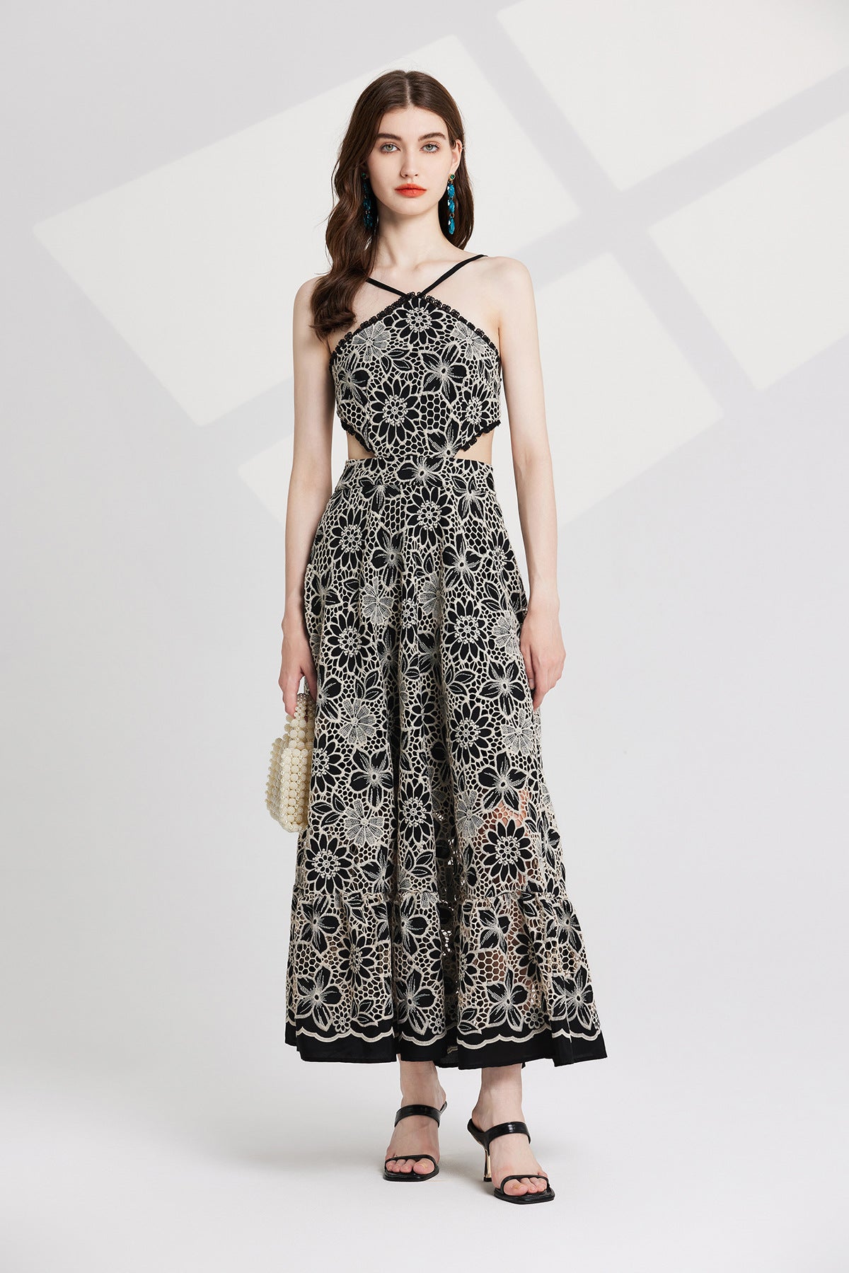 Luxury French Lace Halter Neck Holiday Breeze Black Dress - 829851111269_BLA